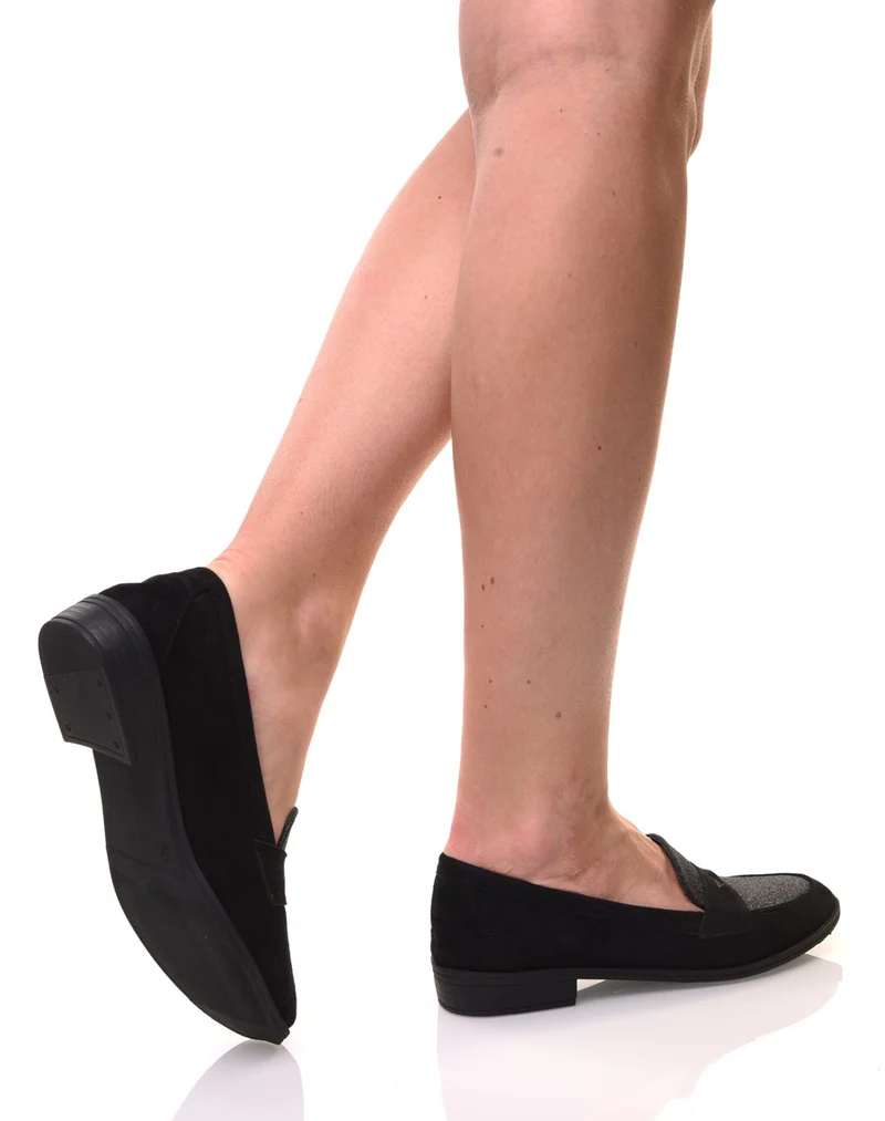 Mocassins noirs en suédine effet pailleté