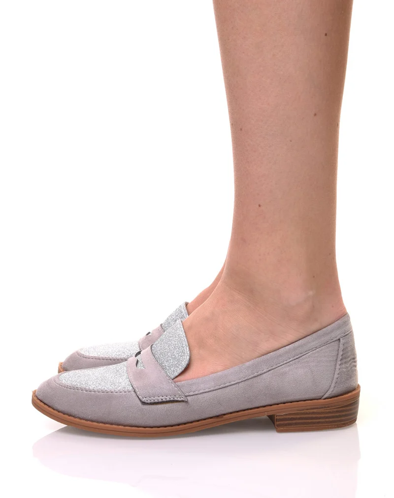 Mocassins grises en suédine effet pailleté