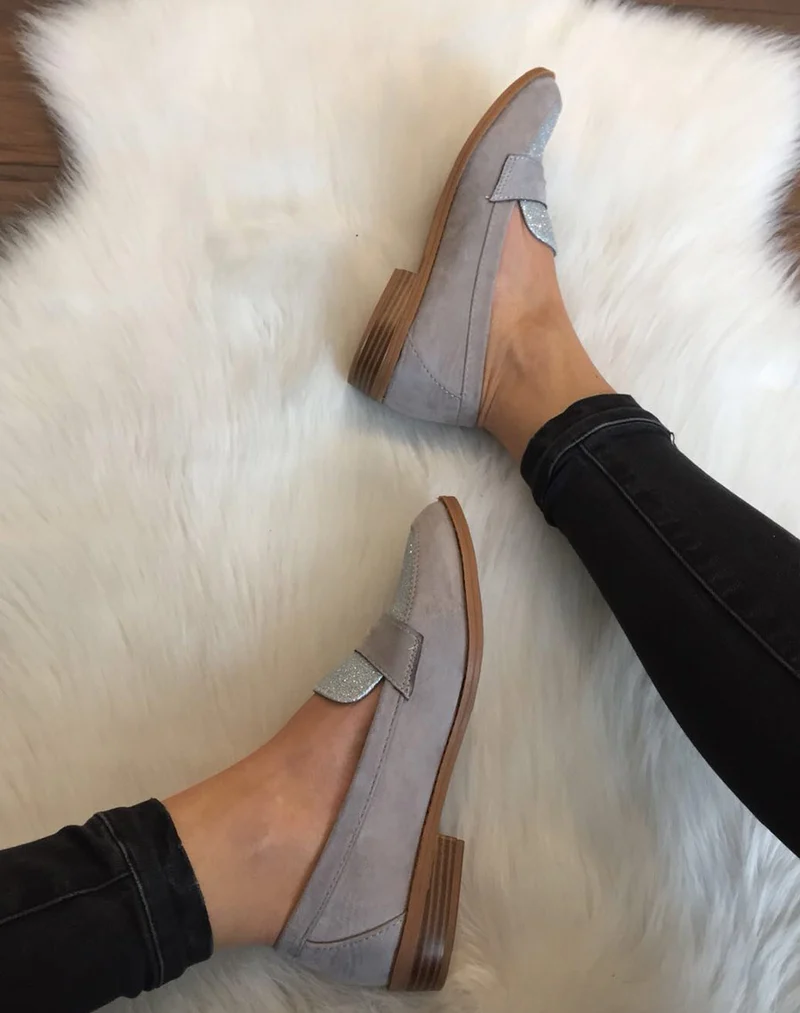 Mocassins grises en suédine effet pailleté