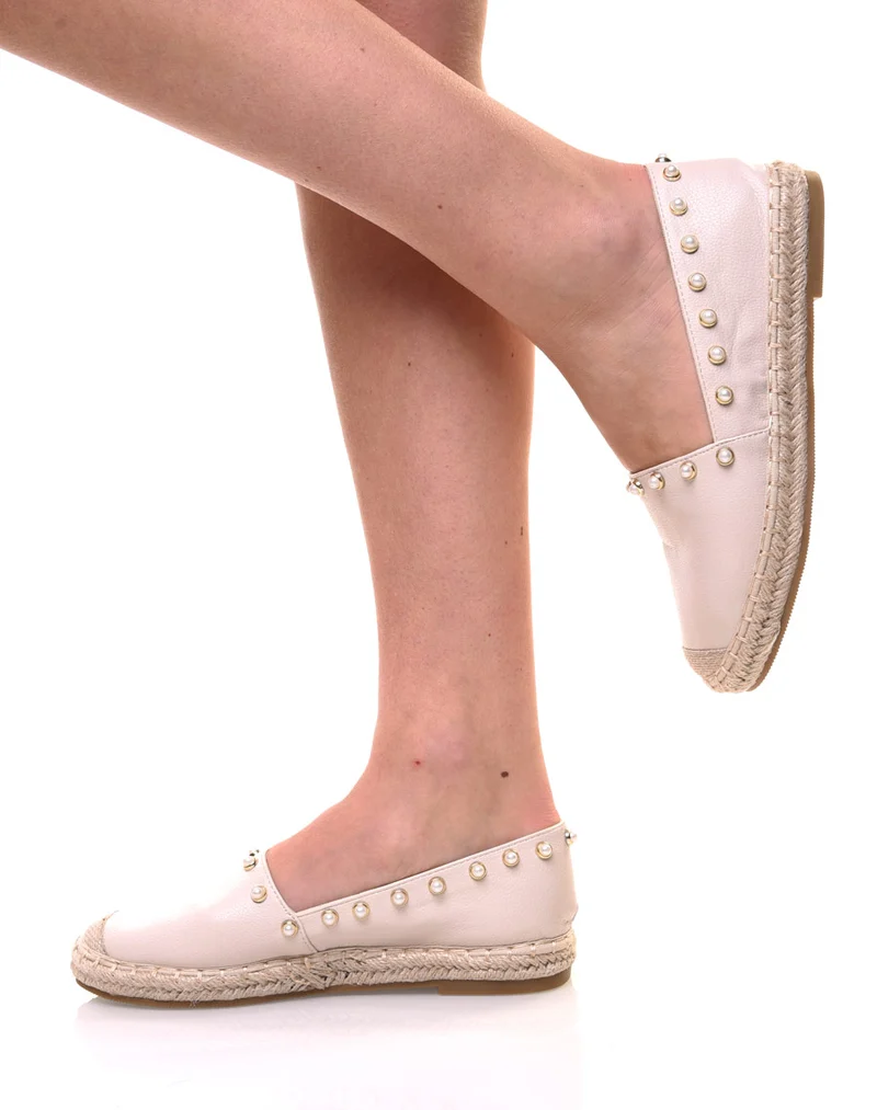 Espadrilles beiges ornées de perles