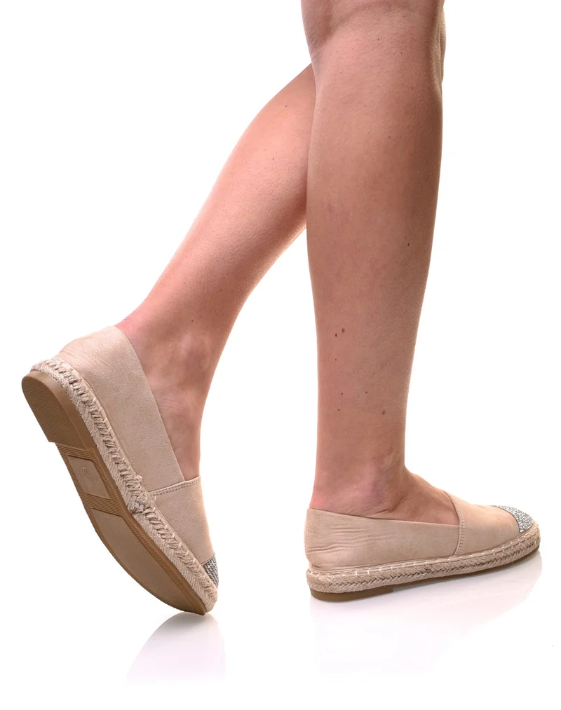 Espadrilles beiges en suédine ornées de strass