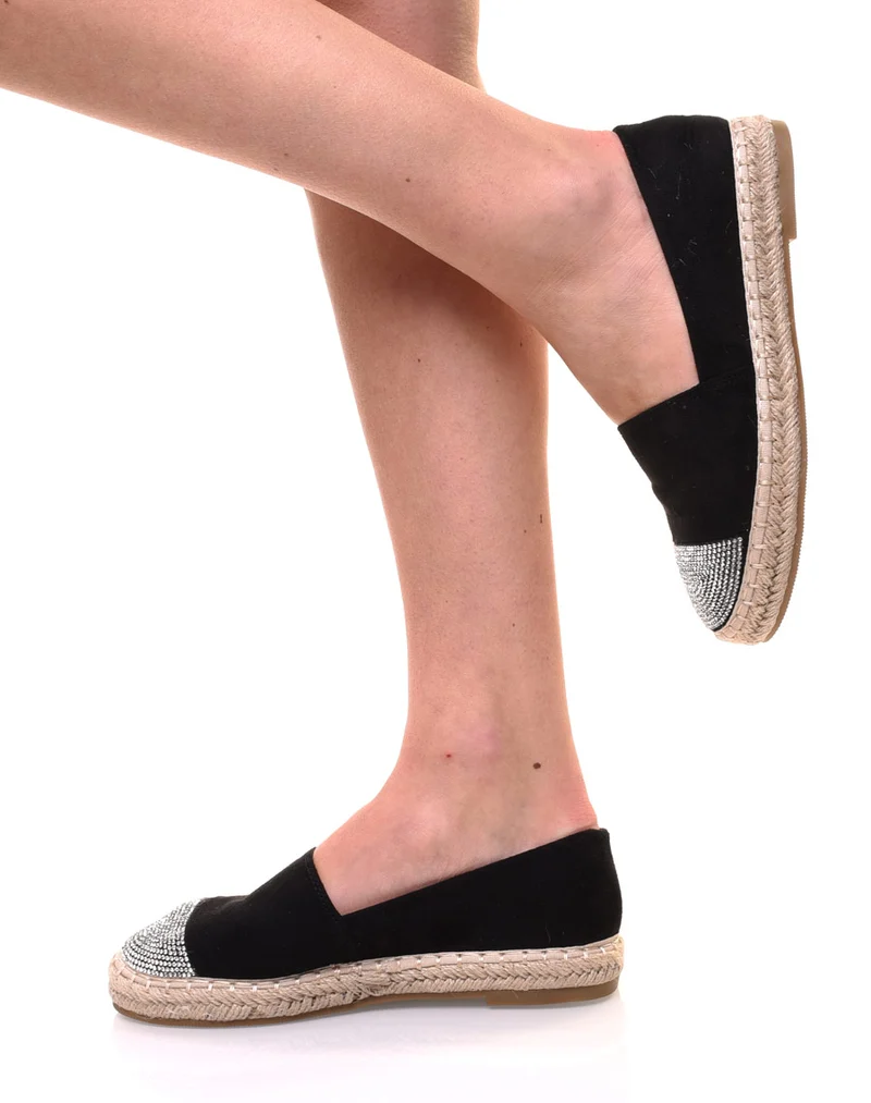 Espadrilles noires en suédine ornées de strass