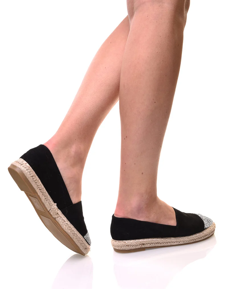Espadrilles noires en suédine ornées de strass