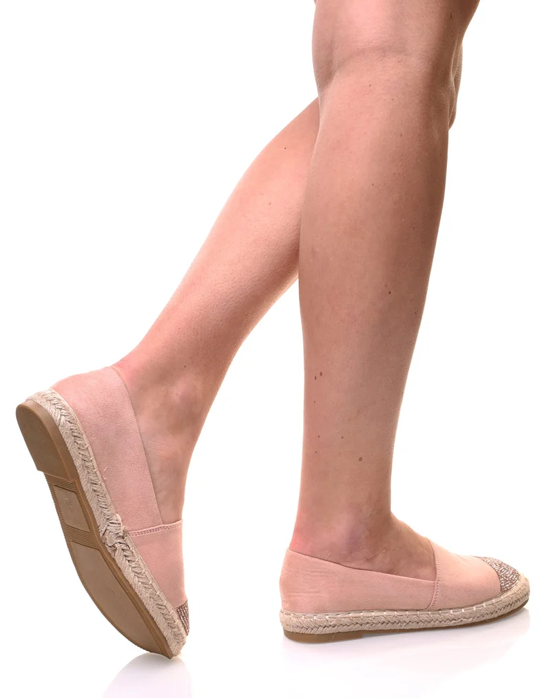 Espadrilles roses en suédine ornées de strass