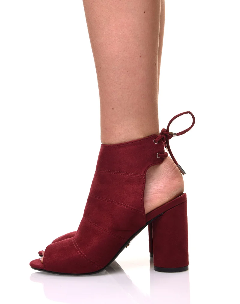 Sandales bordeaux en suédine à talons ronds