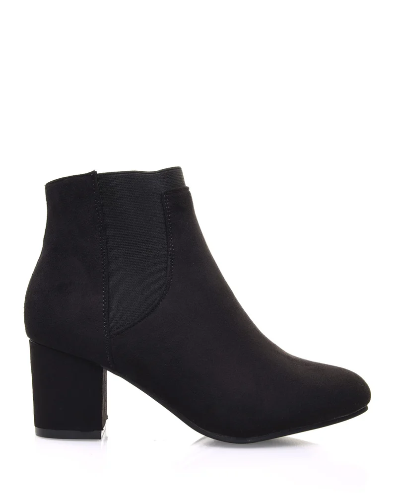 Chelsea boots noirs entièrement suédines talons mi hauts