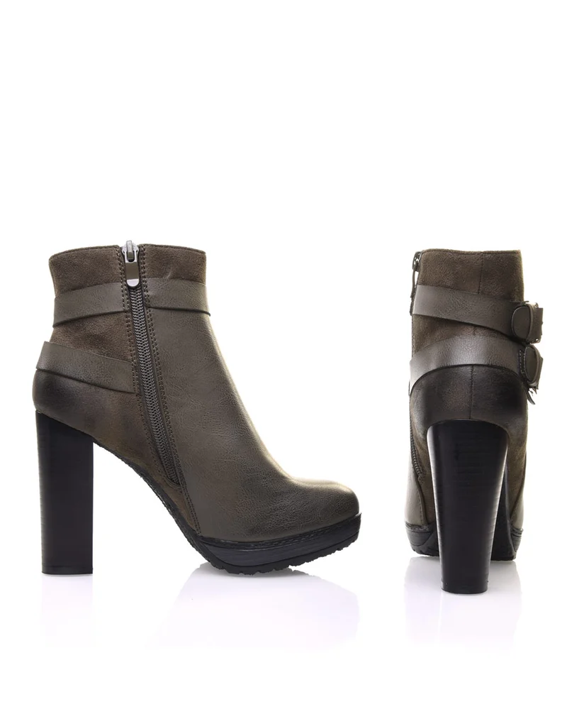 Bottines vertes à talons bi-matières