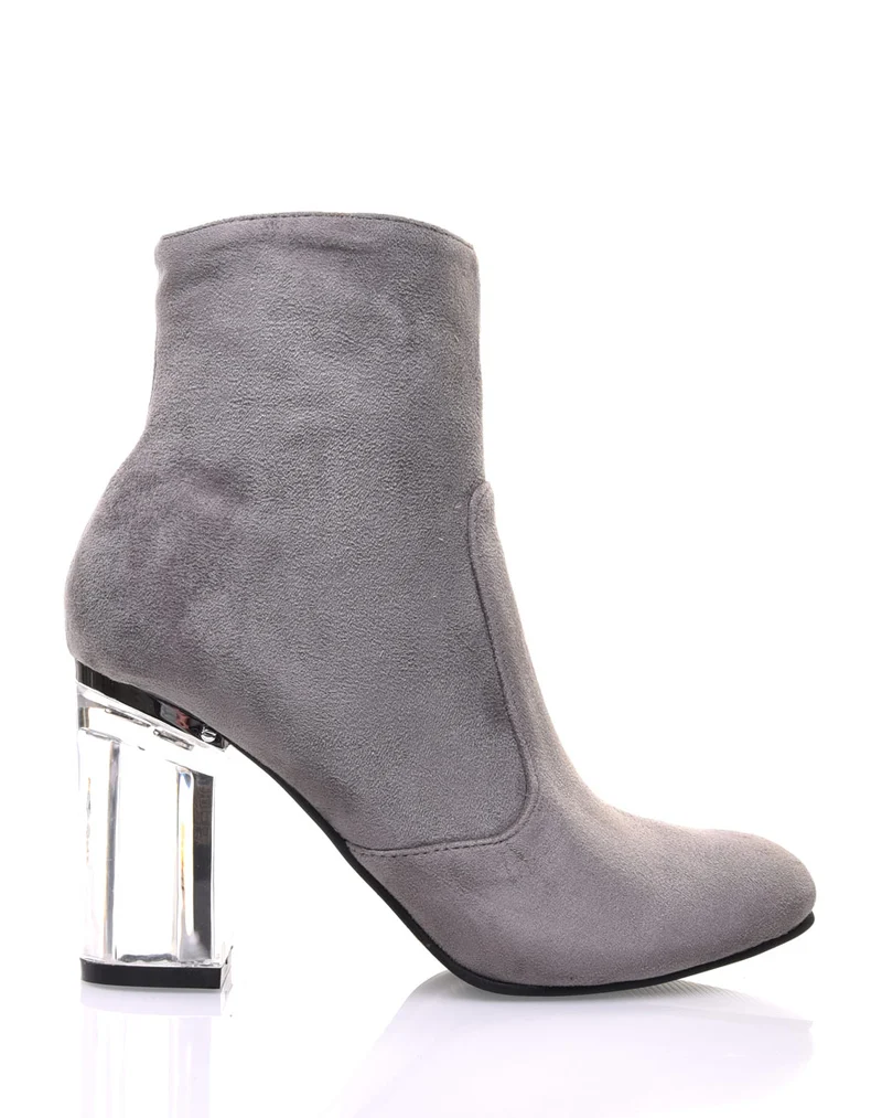 Bottines grises suédine à talons transparents