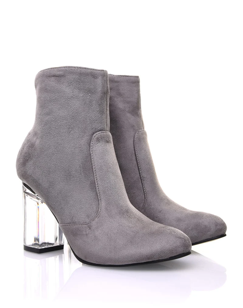 Bottines grises suédine à talons transparents