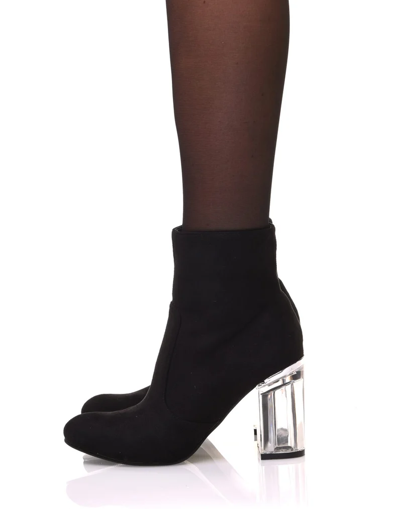 Bottines noires suédine à talons transparents