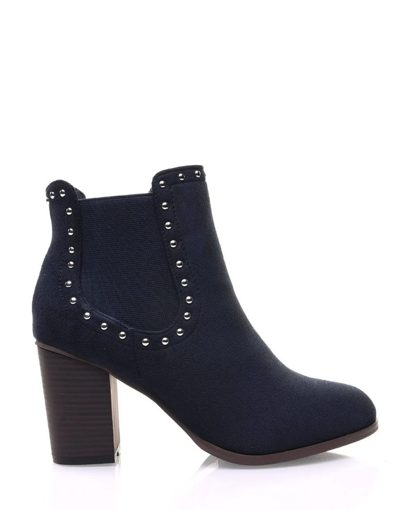 Chelsea boots bleus ornés de clous et à talons