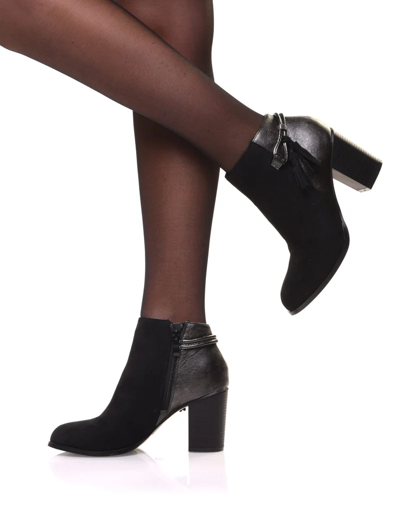 Bottines noires à talons mi hauts irisées à lanière