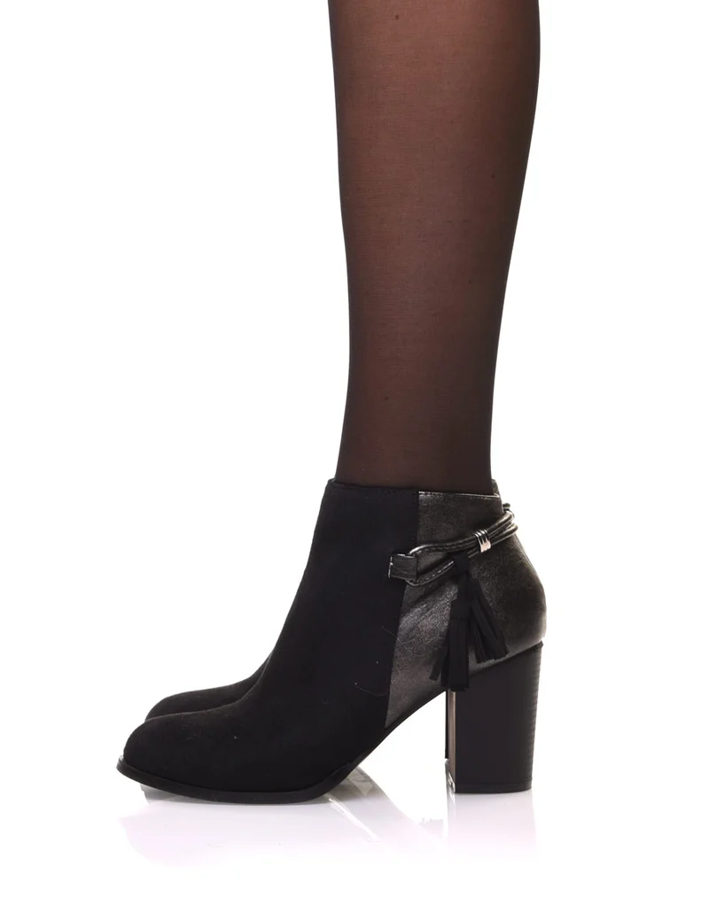 Bottines noires à talons mi hauts irisées à lanière