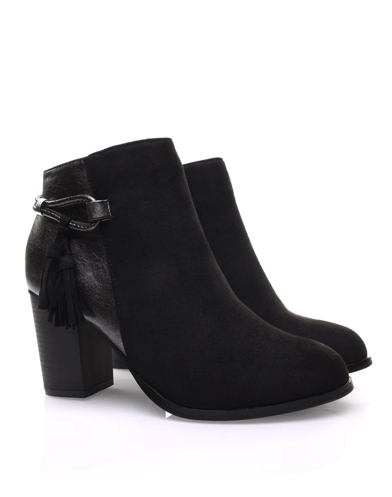Bottines noires à talons mi hauts irisées à lanière