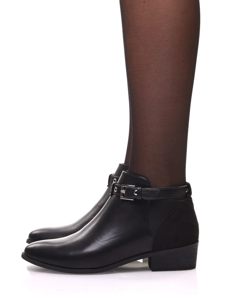 Bottines noires plates lanière ajustable