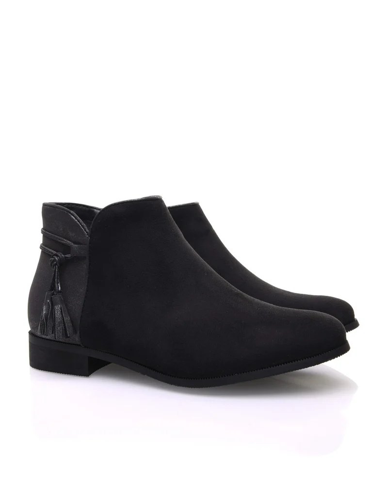 Bottines noires plates empiècement métallisé