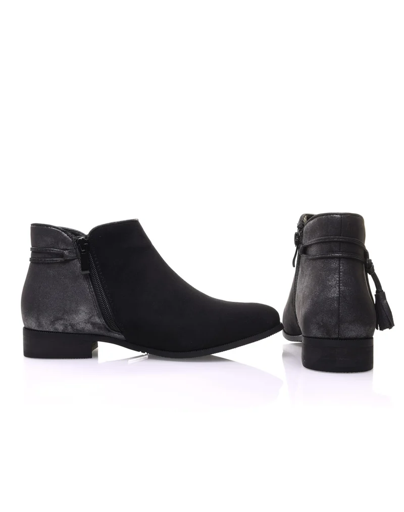 Bottines noires plates empiècement métallisé