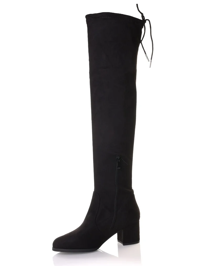 Cuissardes noires en suédine à talons mi hauts