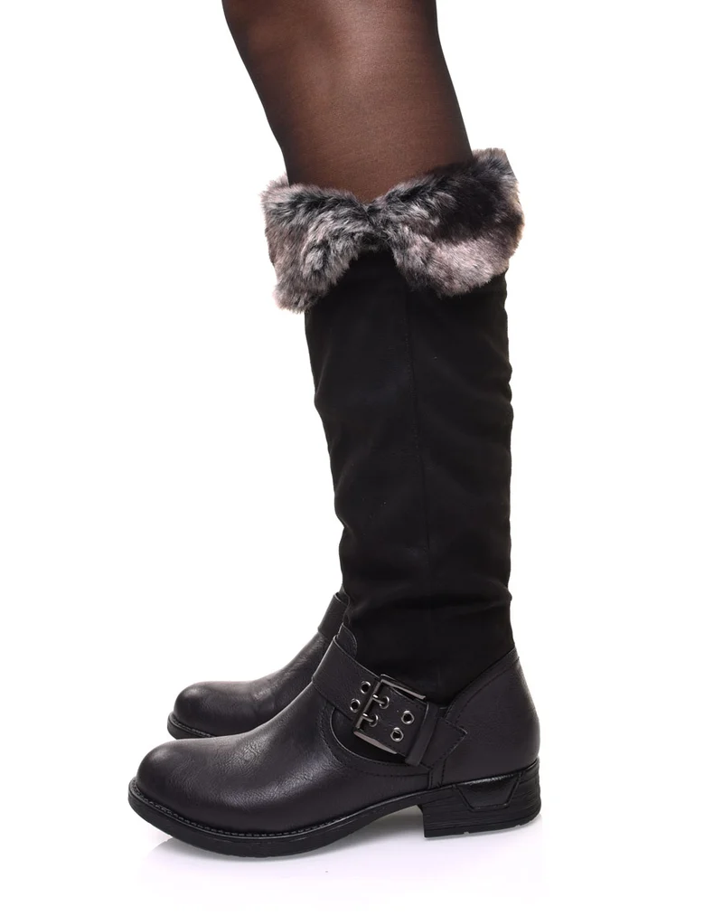 Bottes noires bi matières fourrées