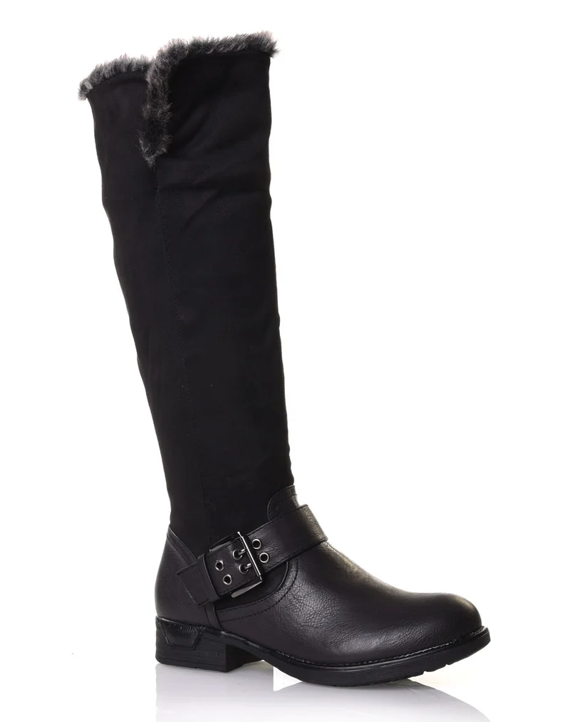 Bottes noires bi matières fourrées