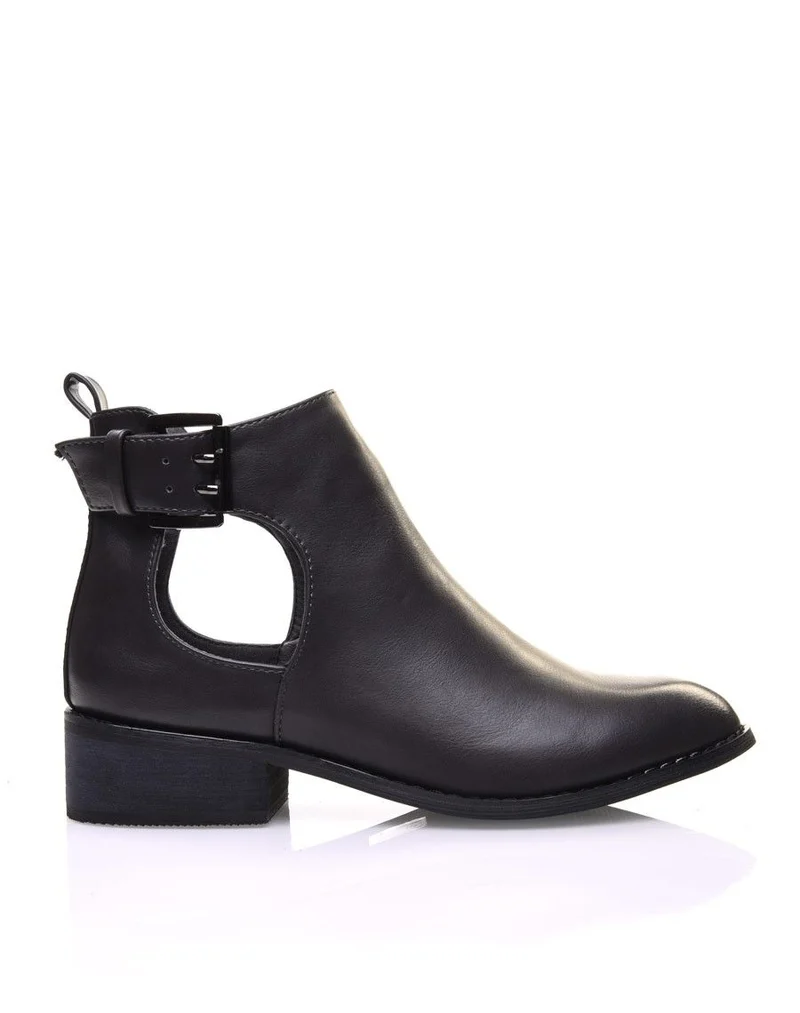 Bottines plates grises ajourées avec sangle