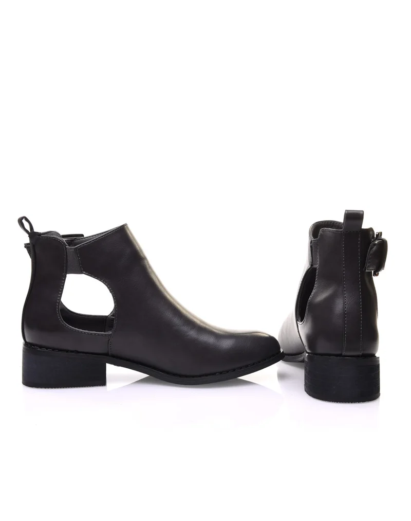 Bottines plates grises ajourées avec sangle