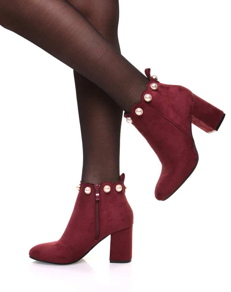 Bottines bordeaux bordées de perles