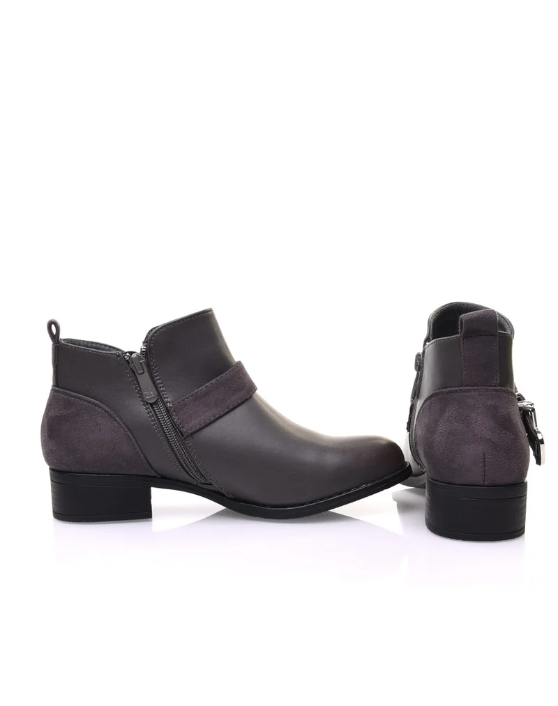 Bottines plates grises empiècements suédines