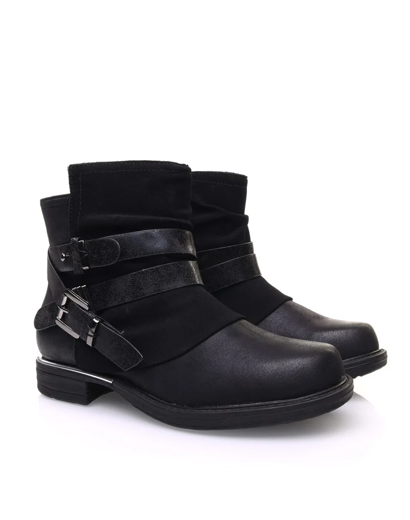 Bottines noires plates bi-matières