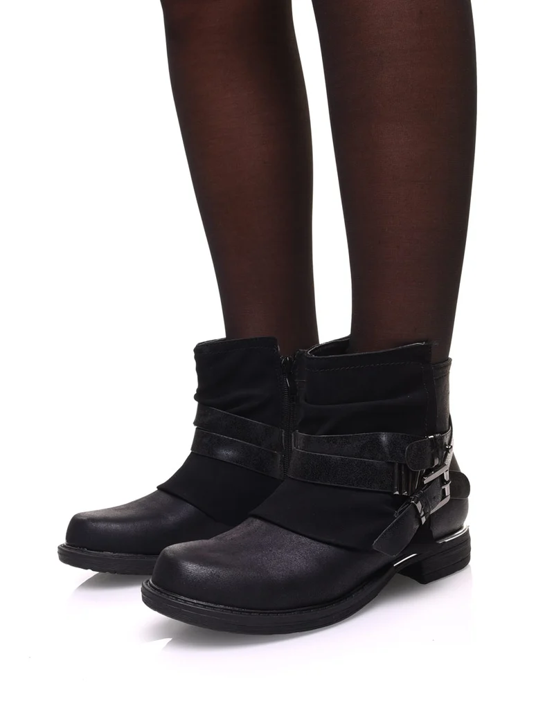 Bottines noires plates bi-matières