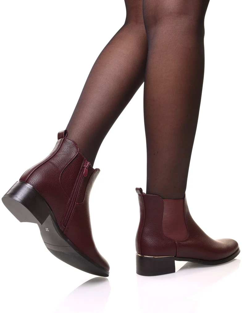 Chelsea boots bordeaux à liseré doré