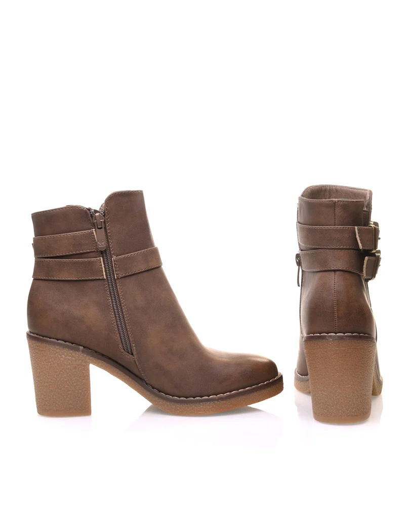 Bottines taupes effet vieilli à boucles