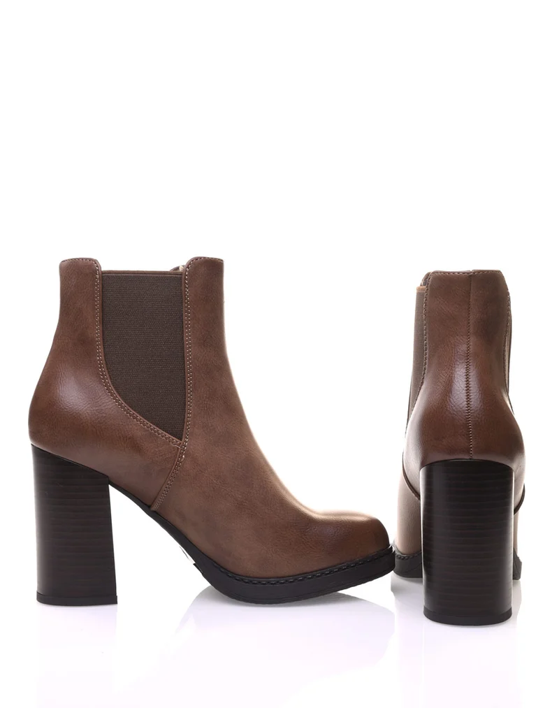 Bottines taupes semi-montantes élastiques