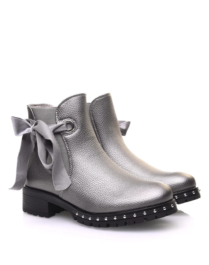 Bottines argentées à noeud
