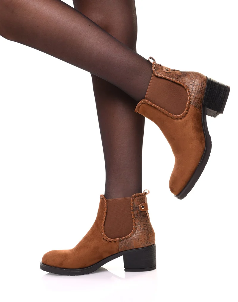Bottines camel à imprimé écaillé brillant
