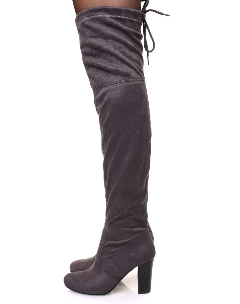 Cuissardes grises ajustables à talons
