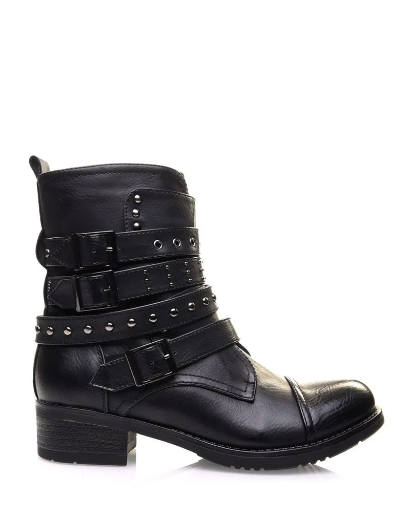 Bottines montantes noires à multiples brides
