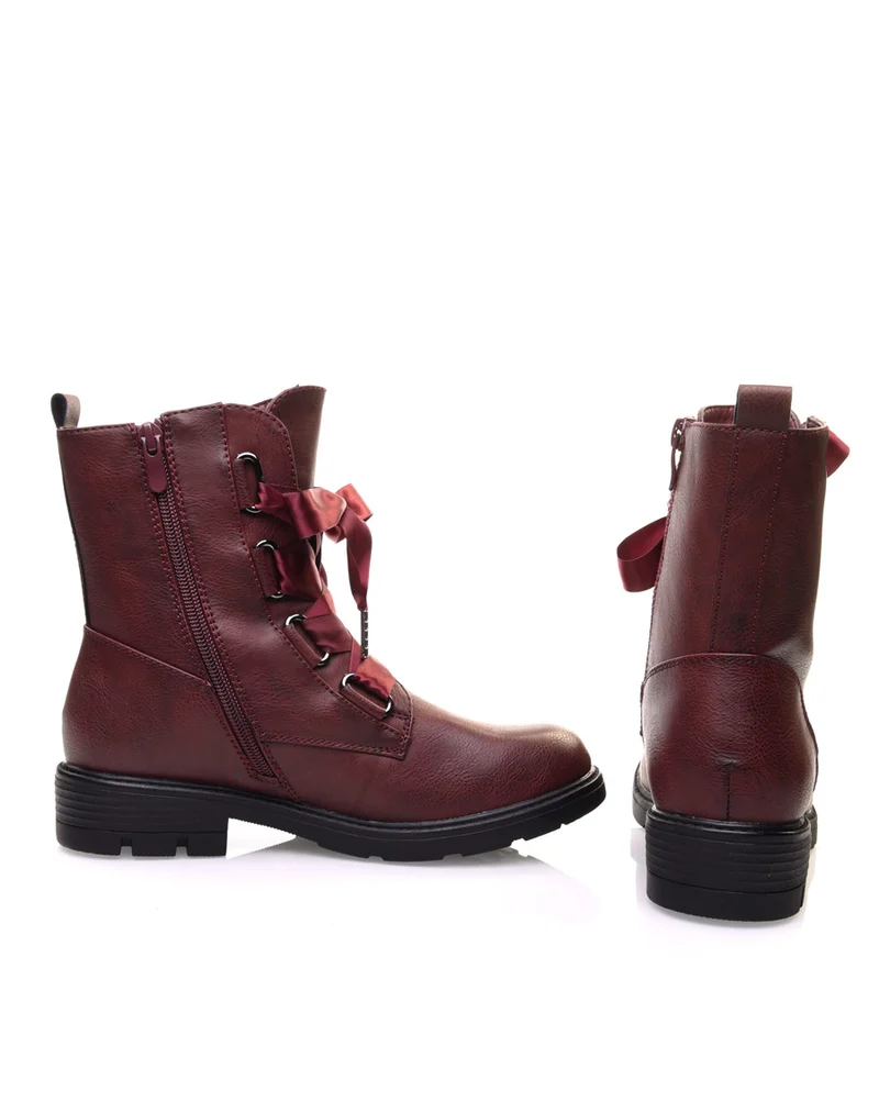 Chaussures montantes bordeaux lacets en satin