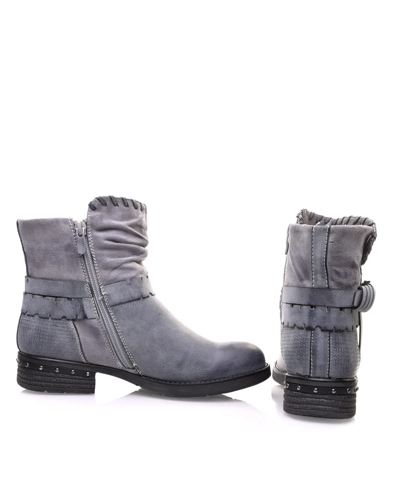 Bottines grises bi matières à multiples détails