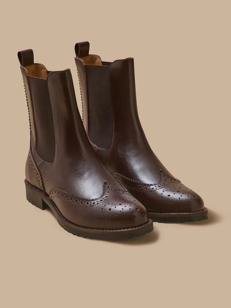 Boots chelsea cuir bout fleuri femme