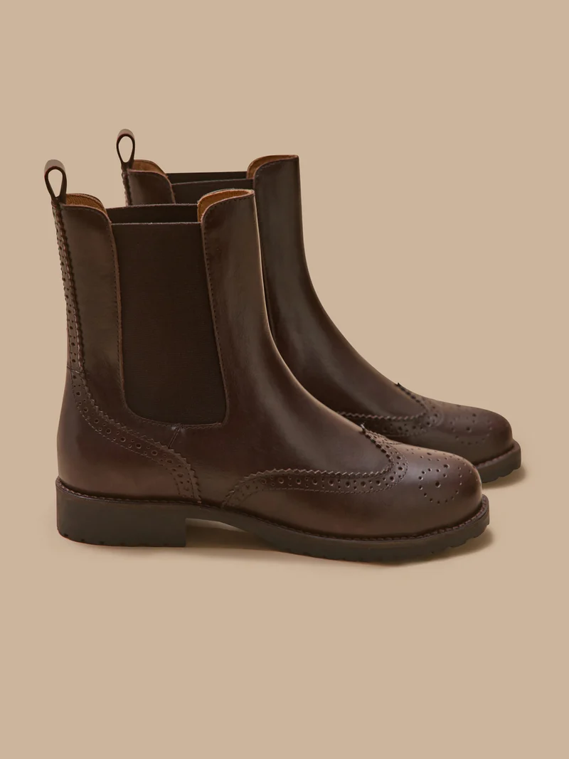 Boots chelsea cuir bout fleuri femme