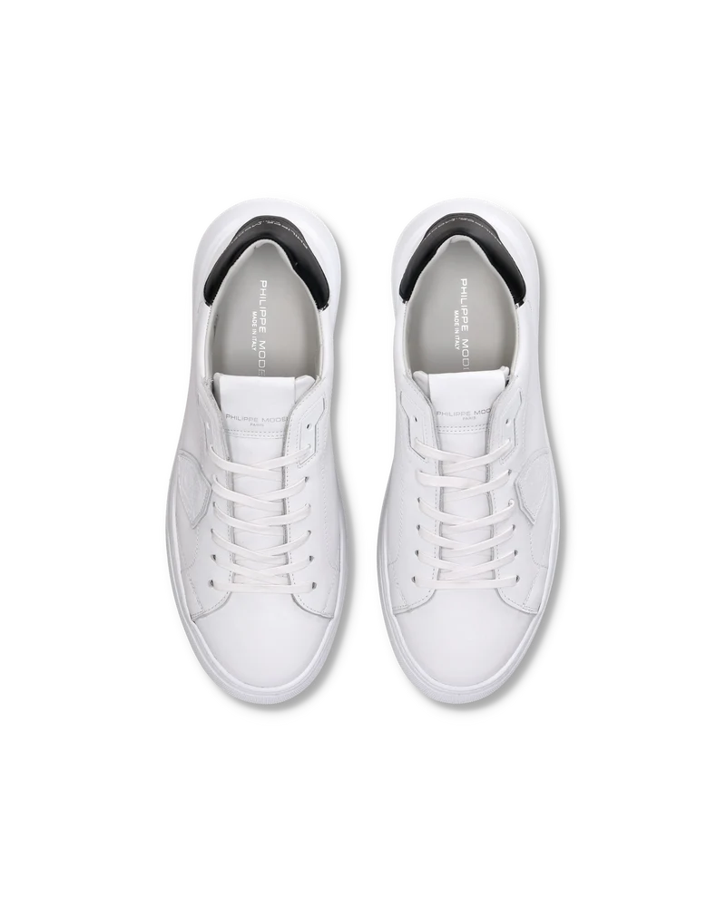 Men's Temple Low-Top Sneakers in Leather, White Black