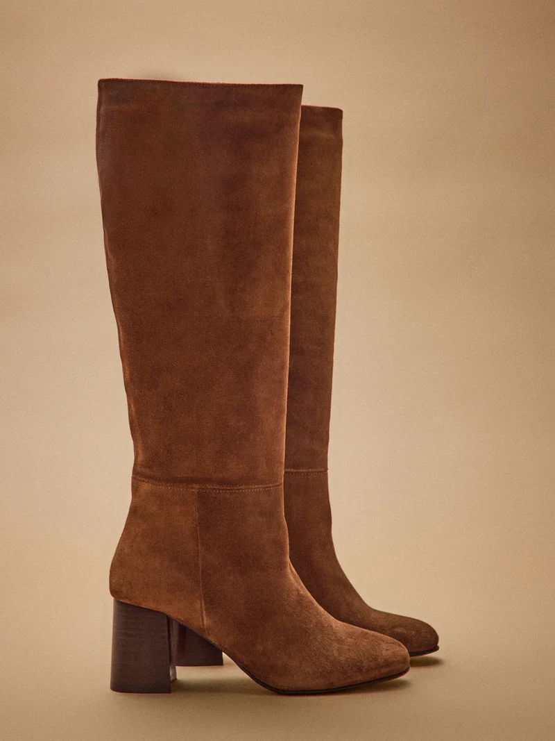 Bottes à talon cuir velouté femme