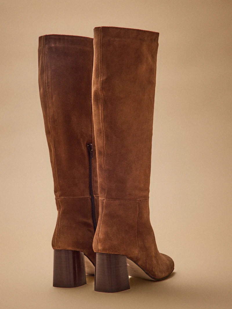 Bottes à talon cuir velouté femme