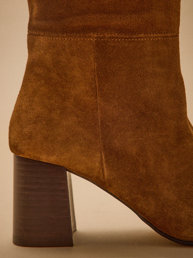 Bottes à talon cuir velouté femme