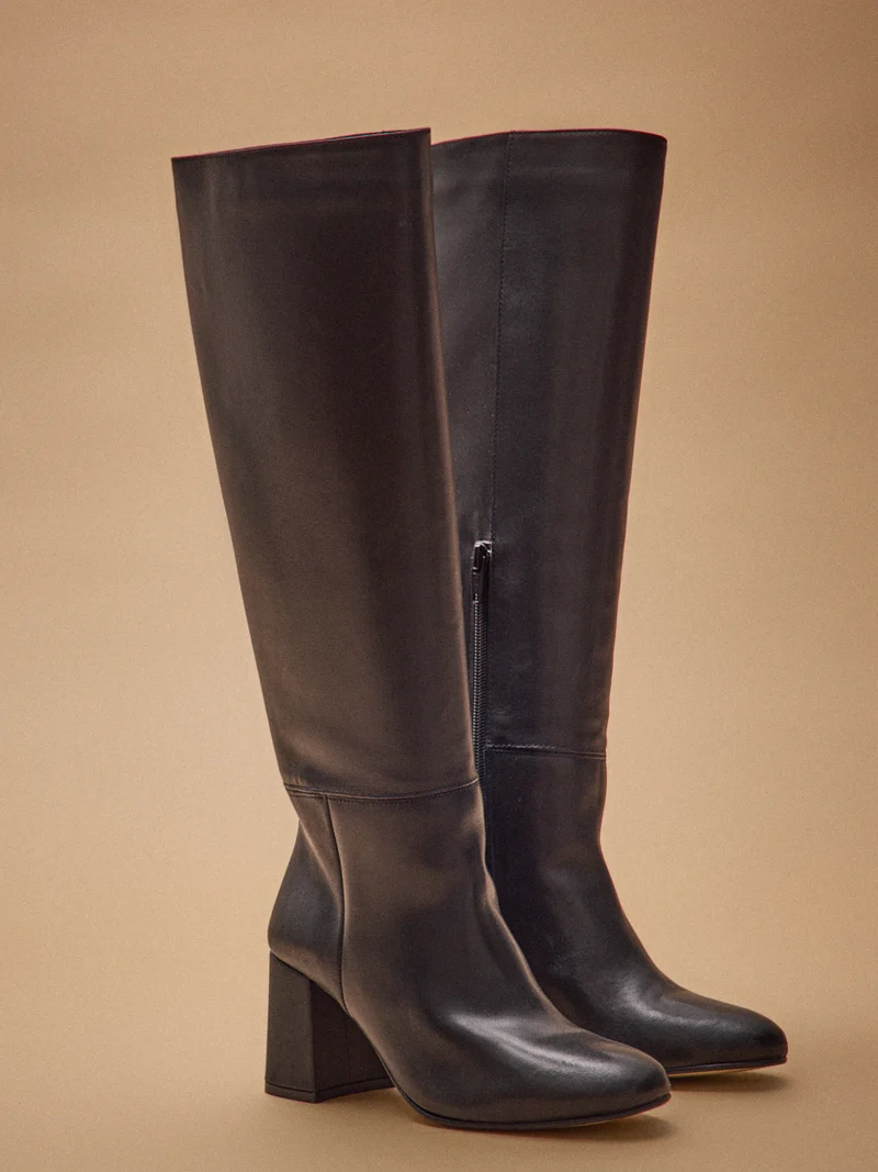 Bottes à talon cuir lisse femme