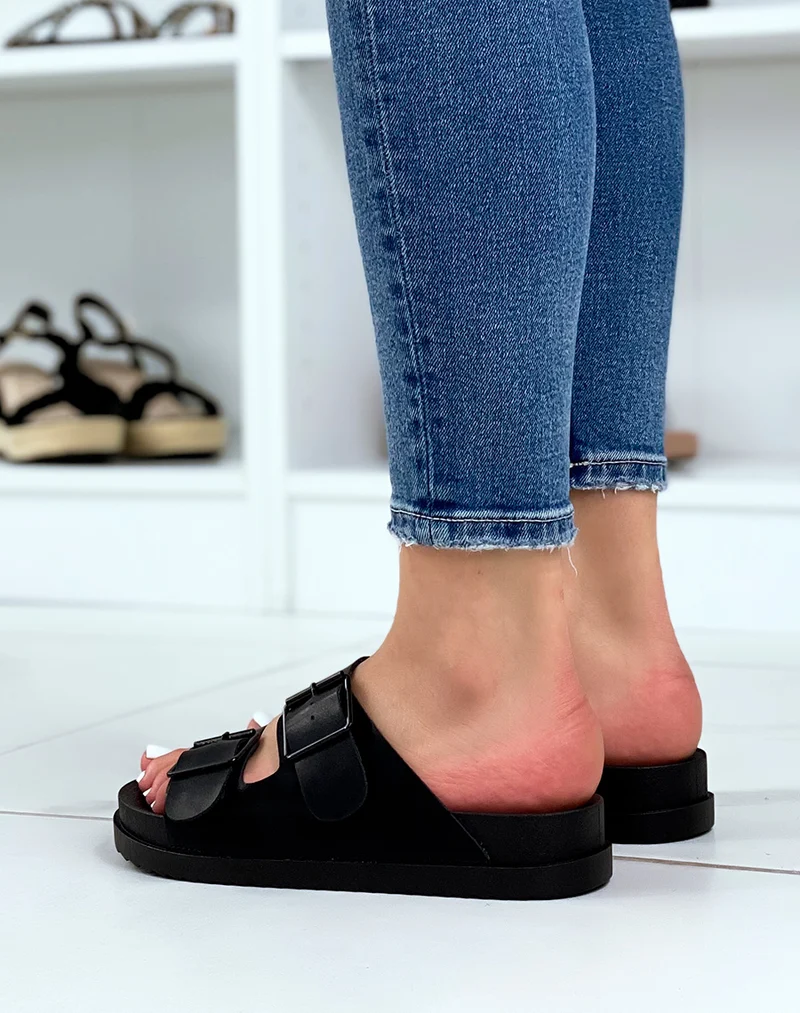 Mules noires à double brides avant