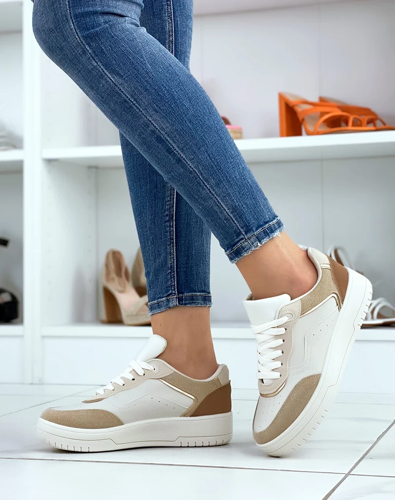 Baskets beiges à empiècements nudes