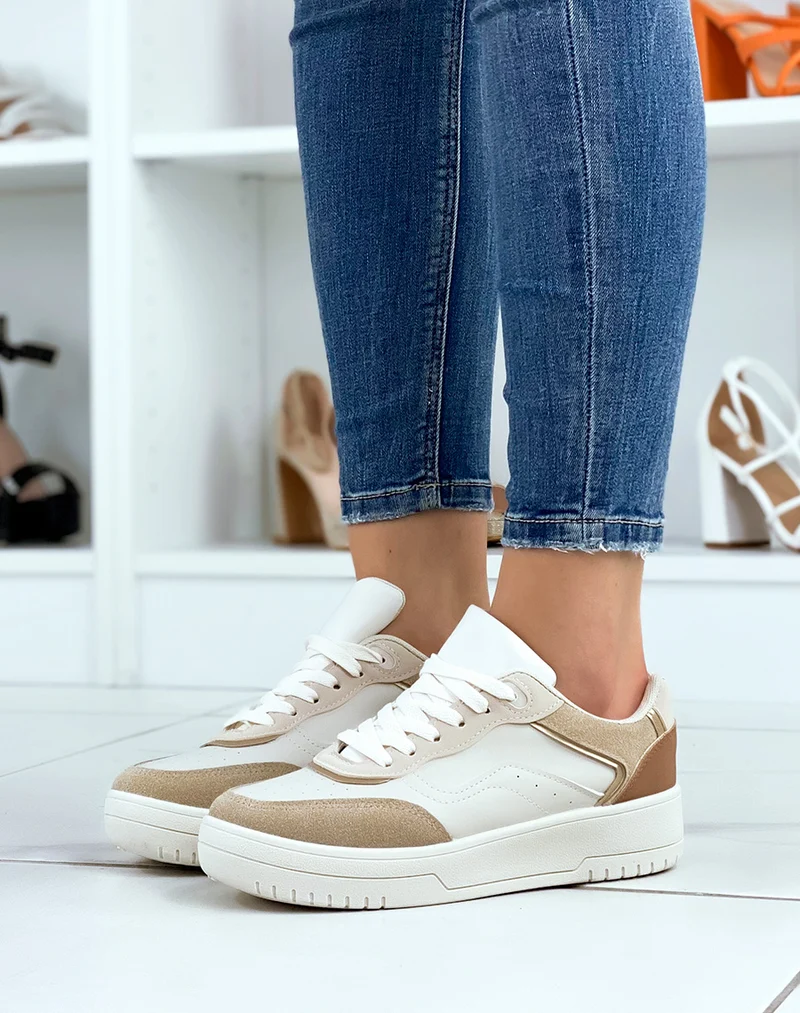 Baskets beiges à empiècements nudes