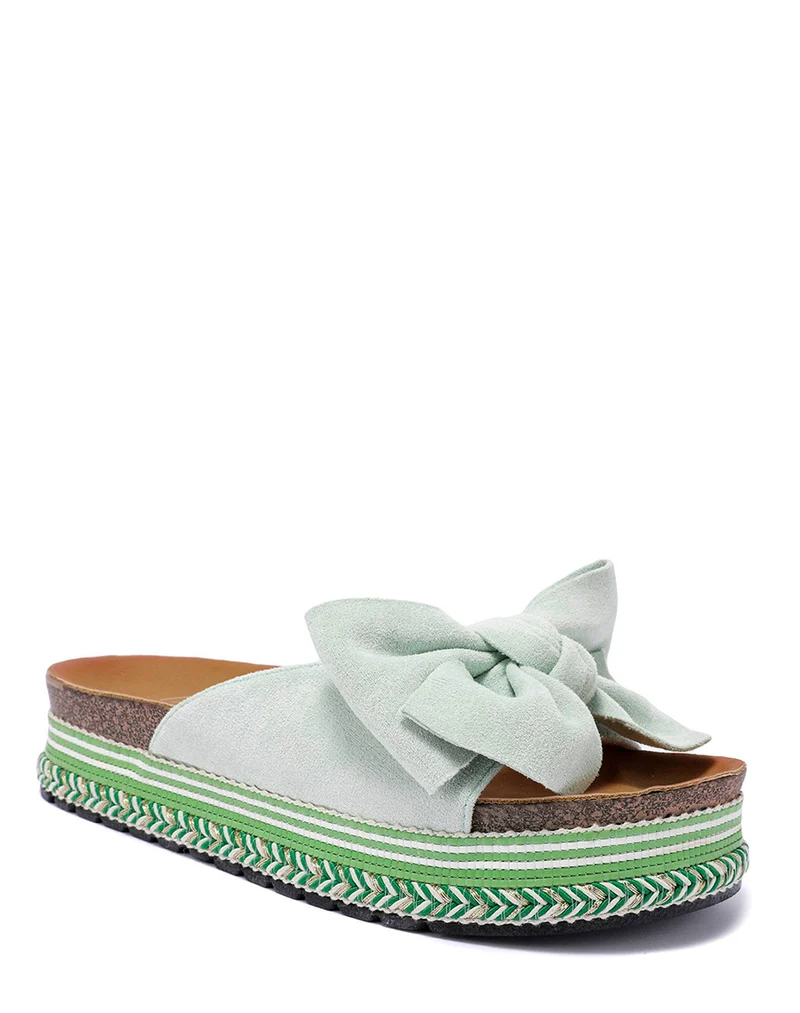 Mules vert d?eau ? noeud et semelle azt?que